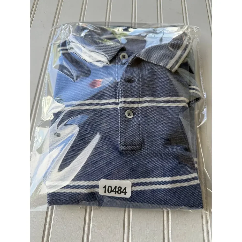 Polo Ralph Lauren Men’s L Custom Slim Fit Stretch Mesh Blue Striped Polo Shirt
